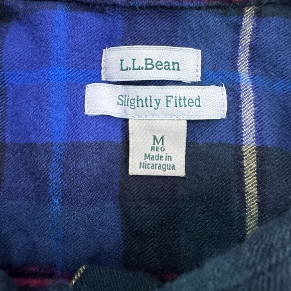 LL Bean Women's Plaid Slightly Fitted Flannel Shirt Medium Green Red Blue Cotton - Picture 6 of 8